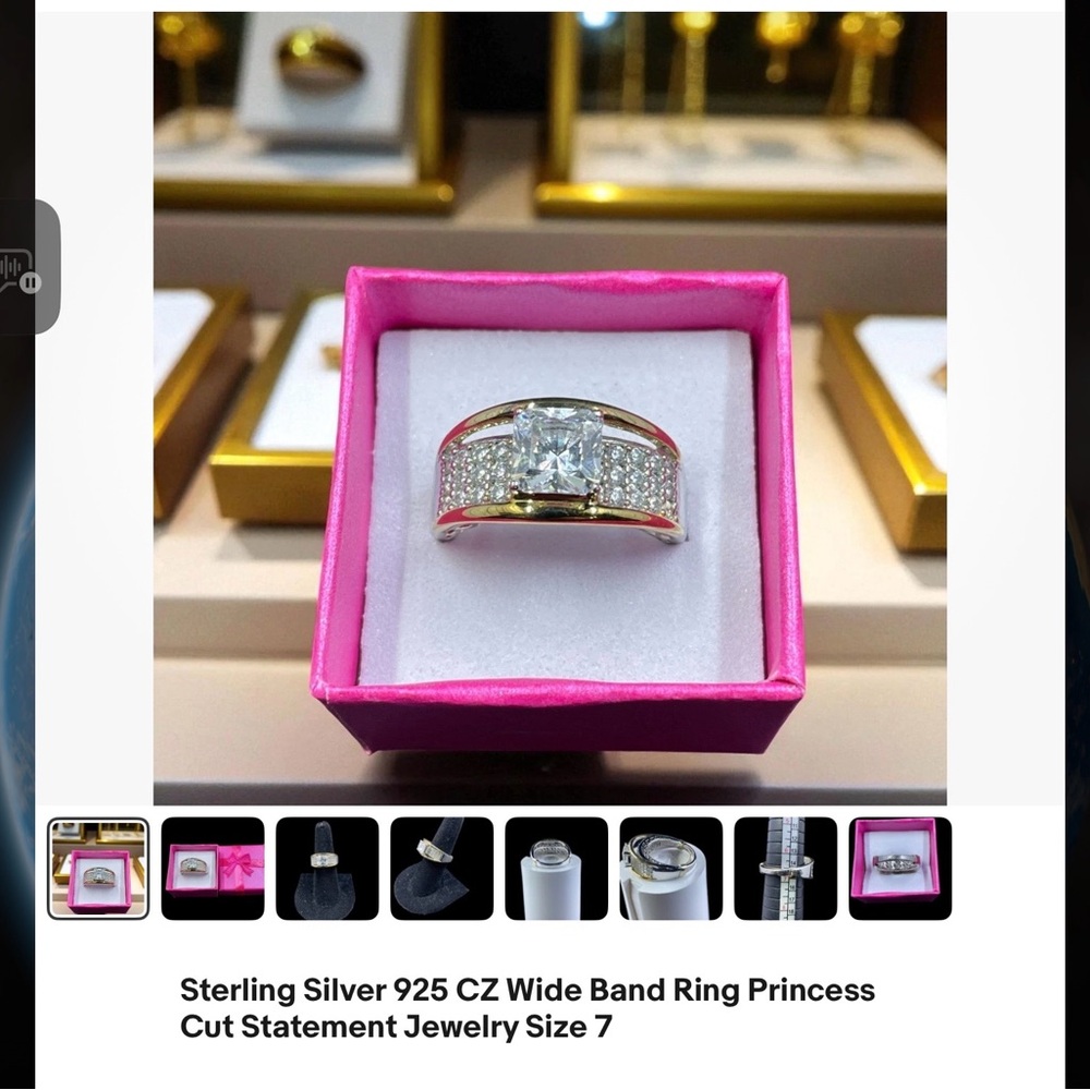 Elegant Silver and Gold CZ Wide Band Ring